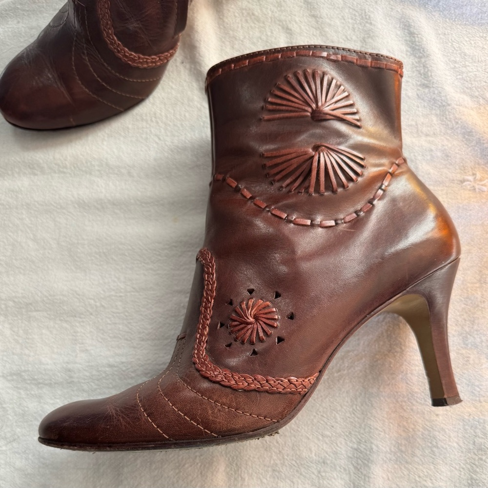 Liz Claiborne Dark Brown Ankle Booties with Embroidered Accents - Picture 2 of 5